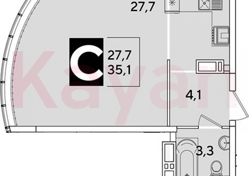 Продажа студии, 35.1 кв.м фото 0