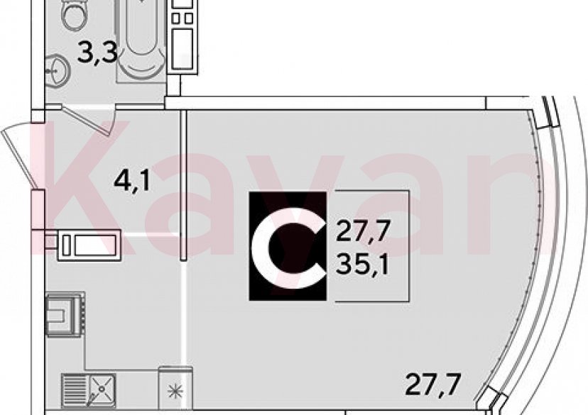 Продажа студии, 35.1 кв.м фото 0 Продажа студии, 35.1 кв.м фото 0