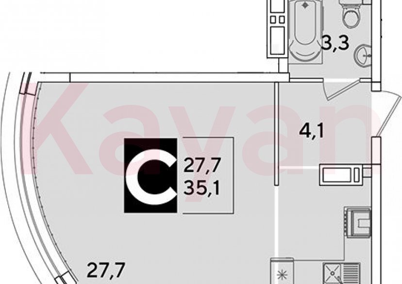 Продажа студии, 35.1 кв.м фото 0 Продажа студии, 35.1 кв.м фото 0