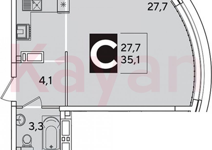 Продажа студии, 35.1 кв.м фото 0 Продажа студии, 35.1 кв.м фото 0