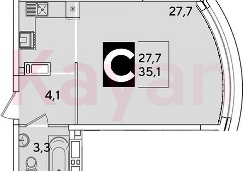 Продажа студии, 35.1 кв.м фото 0 Продажа студии, 35.1 кв.м фото 0