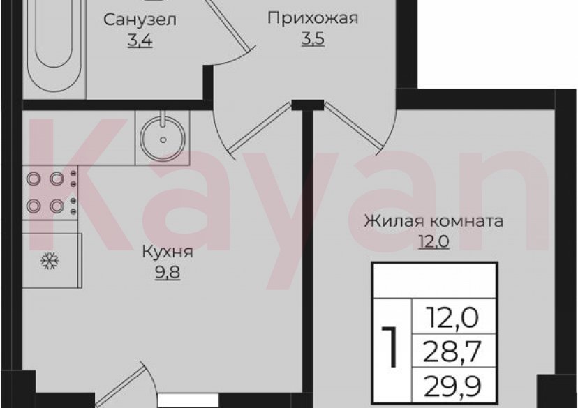 Продажа 1-комн. квартиры, 28.75 кв.м фото 0