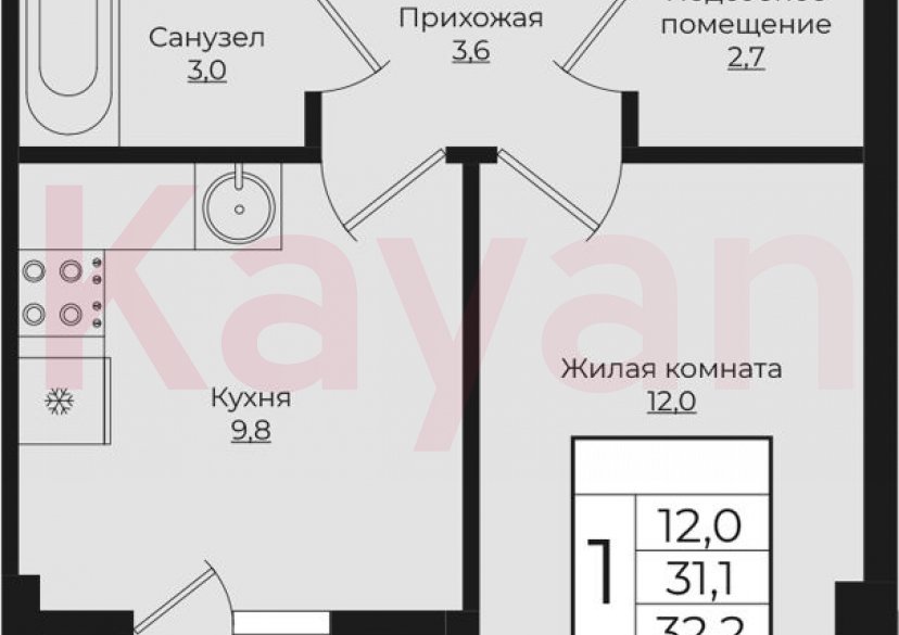 Продажа 1-комн. квартиры, 31.1 кв.м фото 0 Продажа 1-комн. квартиры, 31.1 кв.м фото 0