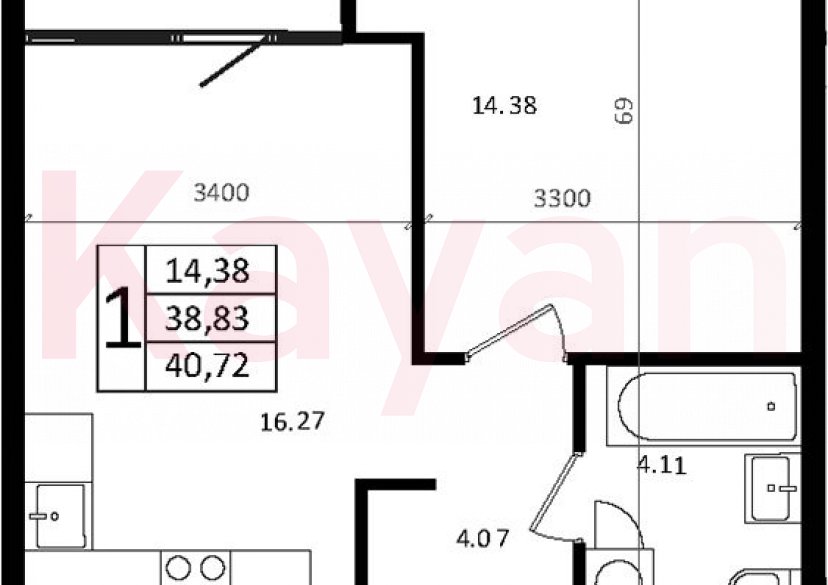 Продажа 2-комн. квартиры, 38.83 кв.м фото 0