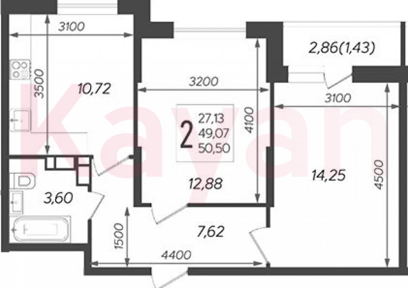 Продажа 2-комн. квартиры, 49.07 кв.м фото 0