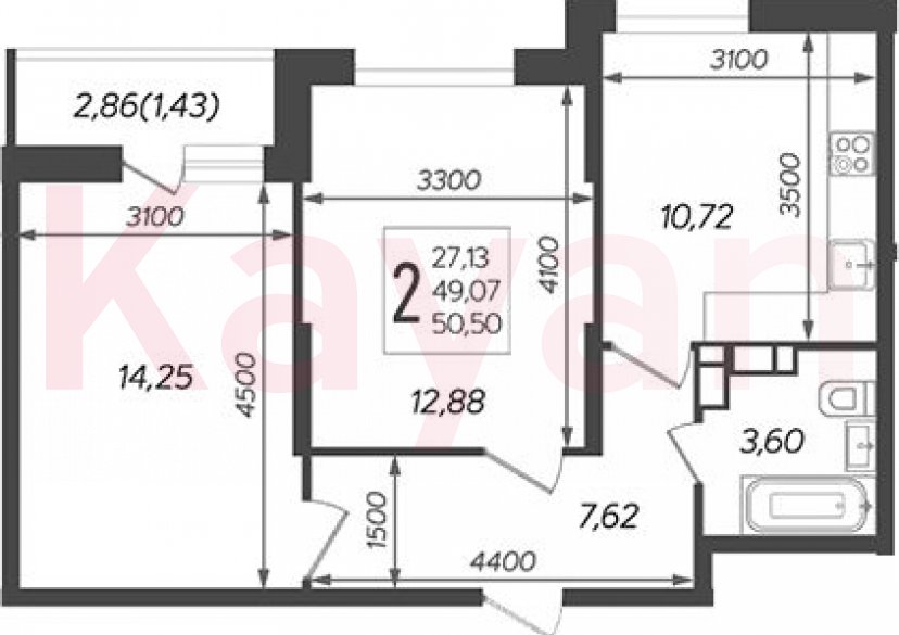 Продажа 2-комн. квартиры, 49.07 кв.м фото 0