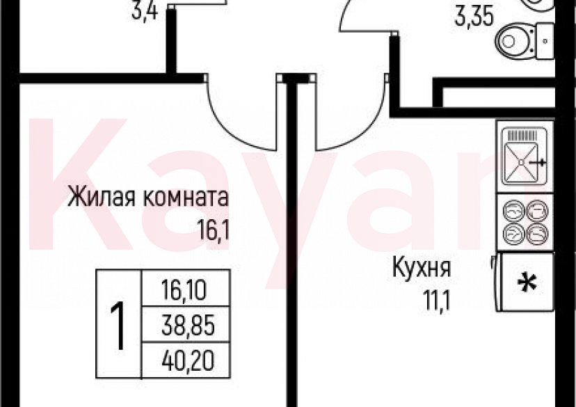 Продажа 1-комн. квартиры, 38.85 кв.м фото 0 Продажа 1-комн. квартиры, 38.85 кв.м фото 0