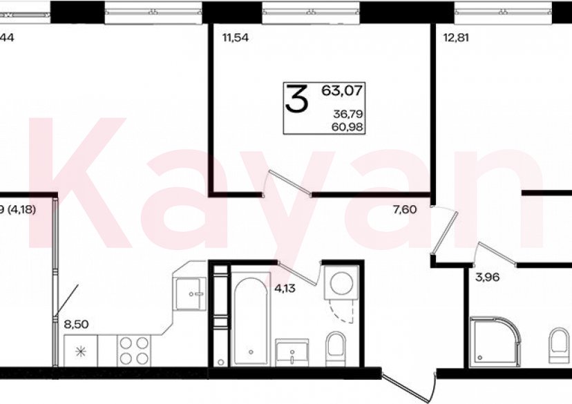 Продажа 3-комн. квартиры, 60.98 кв.м фото 0