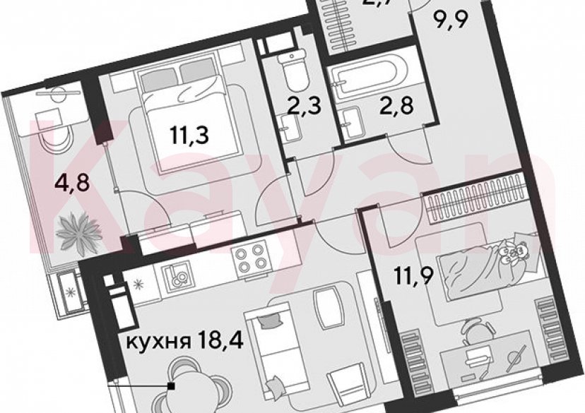 Продажа 3-комн. квартиры, 59.3 кв.м фото 0 Продажа 3-комн. квартиры, 59.3 кв.м фото 0