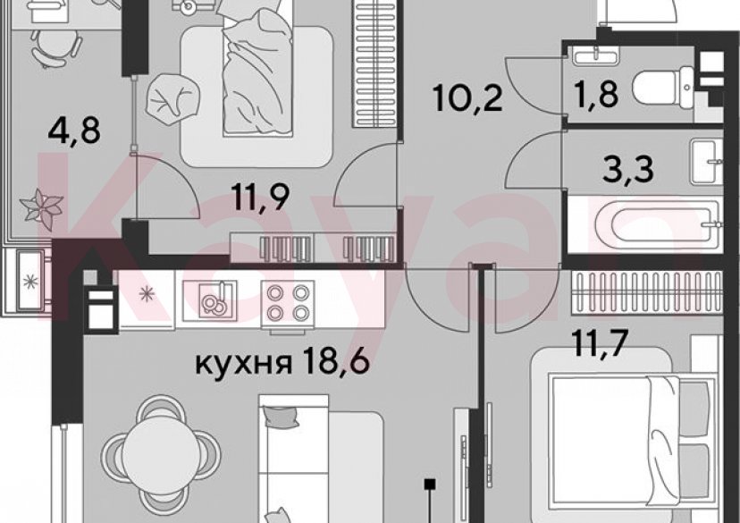Продажа 3-комн. квартиры, 57.5 кв.м фото 0 Продажа 3-комн. квартиры, 57.5 кв.м фото 0