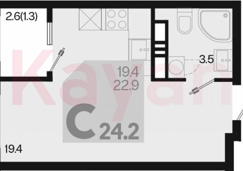 Продажа студии, 22.9 кв.м фото 0 Продажа студии, 22.9 кв.м фото 0