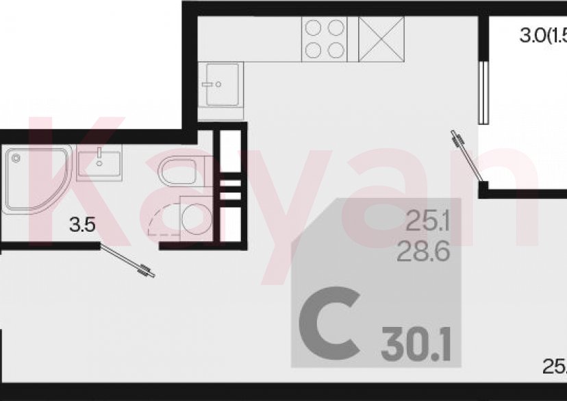 Продажа студии, 28.6 кв.м фото 0