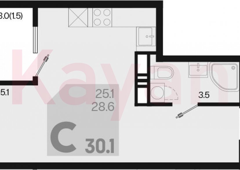 Продажа студии, 28.6 кв.м фото 0
