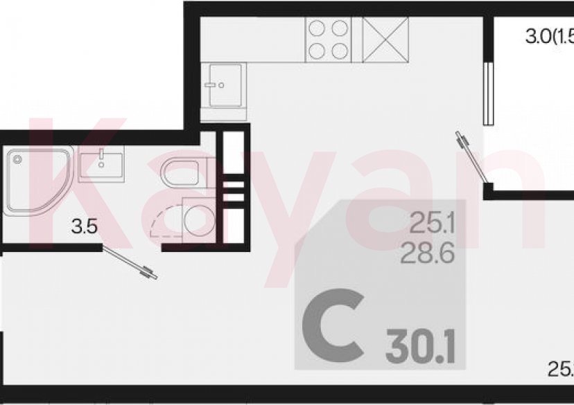 Продажа студии, 28.6 кв.м фото 0