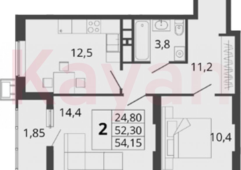 Продажа 2-комн. квартиры, 52.3 кв.м фото 0