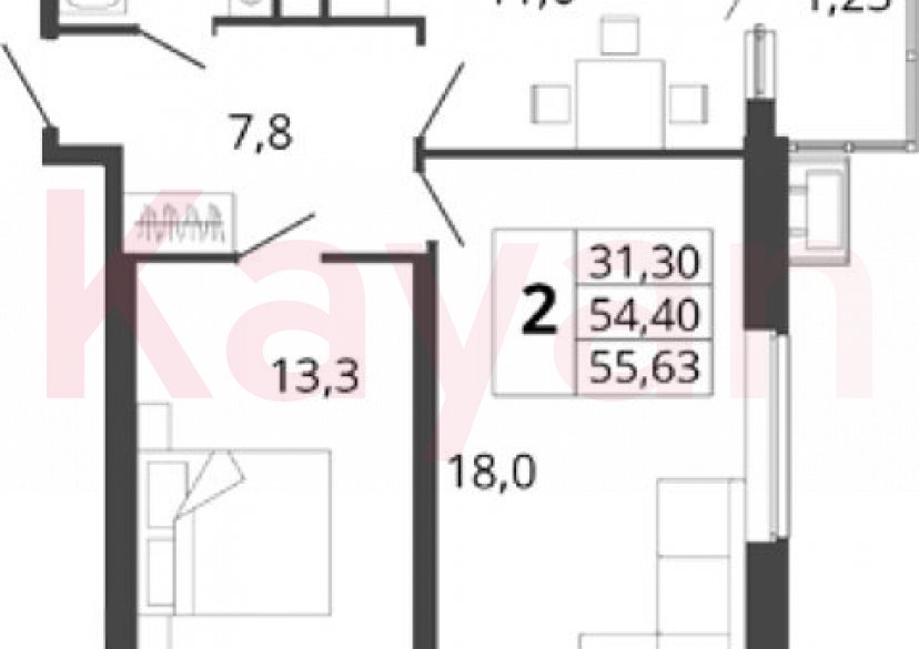 Продажа 2-комн. квартиры, 54.4 кв.м фото 0