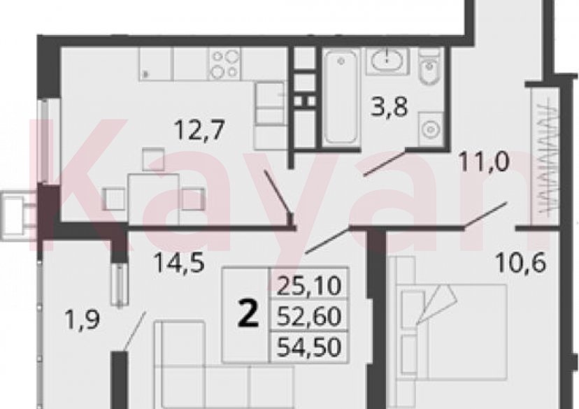 Продажа 2-комн. квартиры, 52.6 кв.м фото 0
