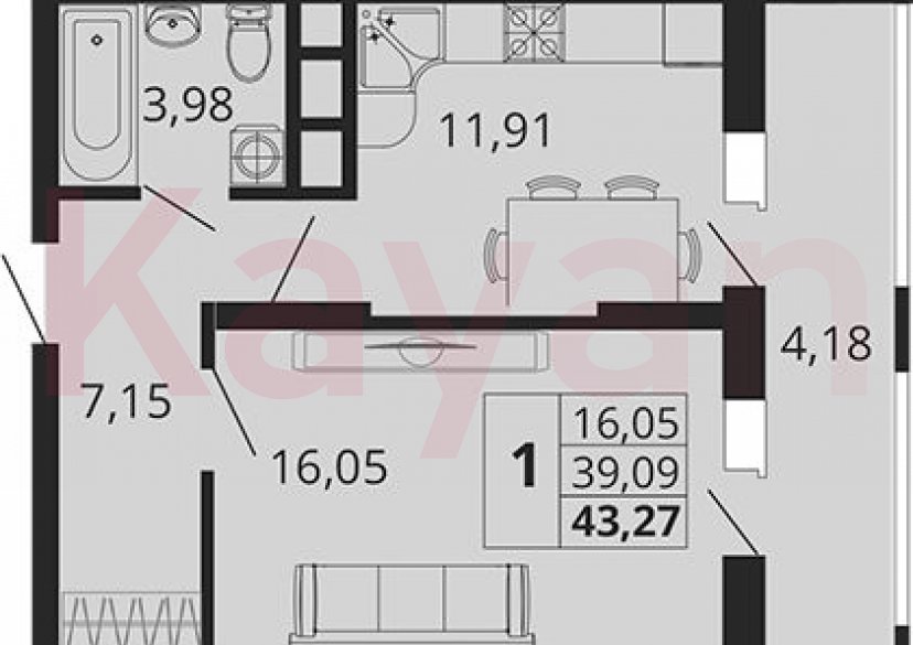 Продажа 1-комн. квартиры, 39.09 кв.м фото 0