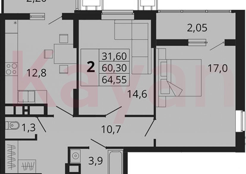 Продажа 2-комн. квартиры, 60.3 кв.м фото 0