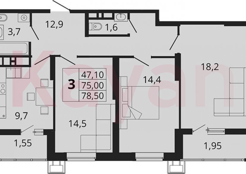 Продажа 3-комн. квартиры, 75 кв.м фото 0