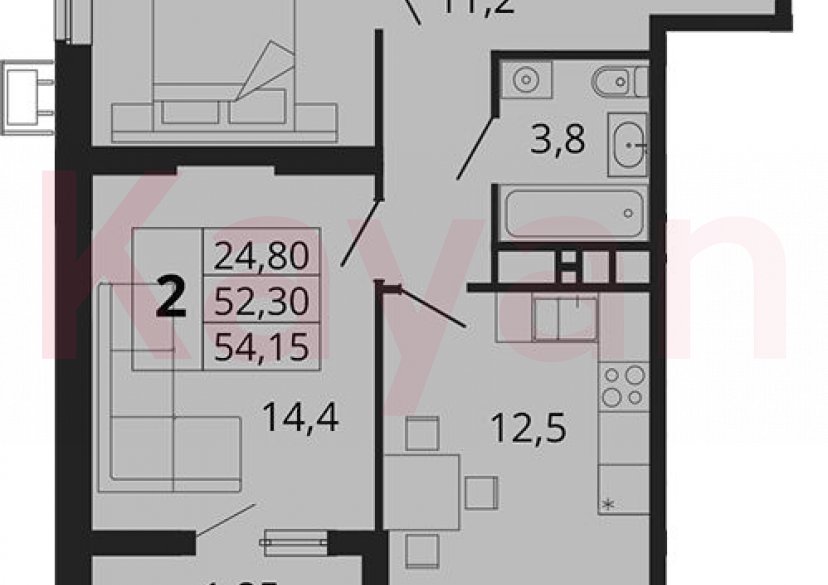 Продажа 2-комн. квартиры, 52.3 кв.м фото 0 Продажа 2-комн. квартиры, 52.3 кв.м фото 0