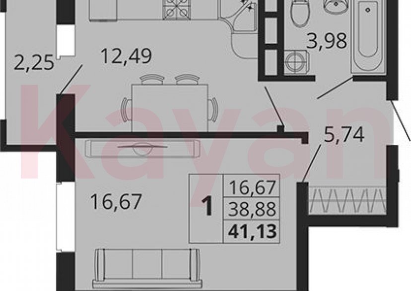 Продажа 1-комн. квартиры, 38.88 кв.м фото 0