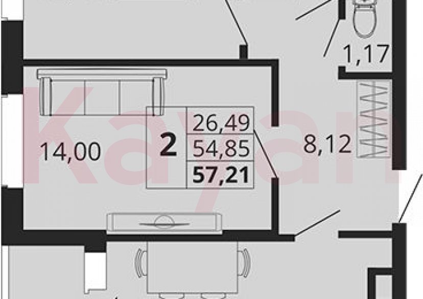 Продажа 2-комн. квартиры, 54.85 кв.м фото 0