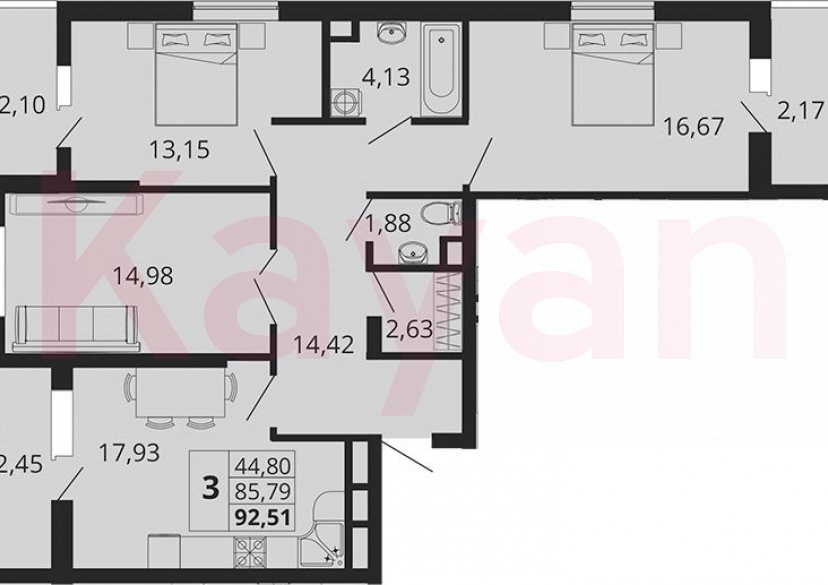 Продажа 3-комн. квартиры, 85.79 кв.м фото 0