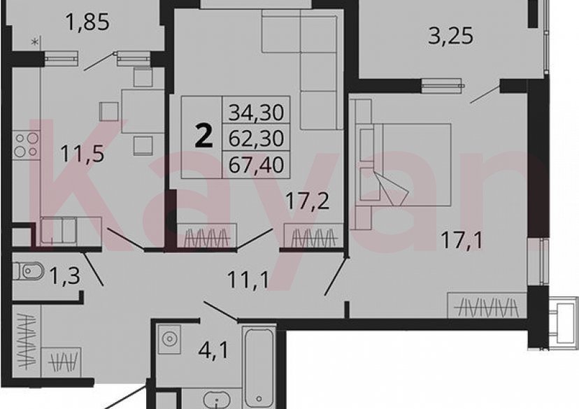 Продажа 2-комн. квартиры, 62.3 кв.м фото 0
