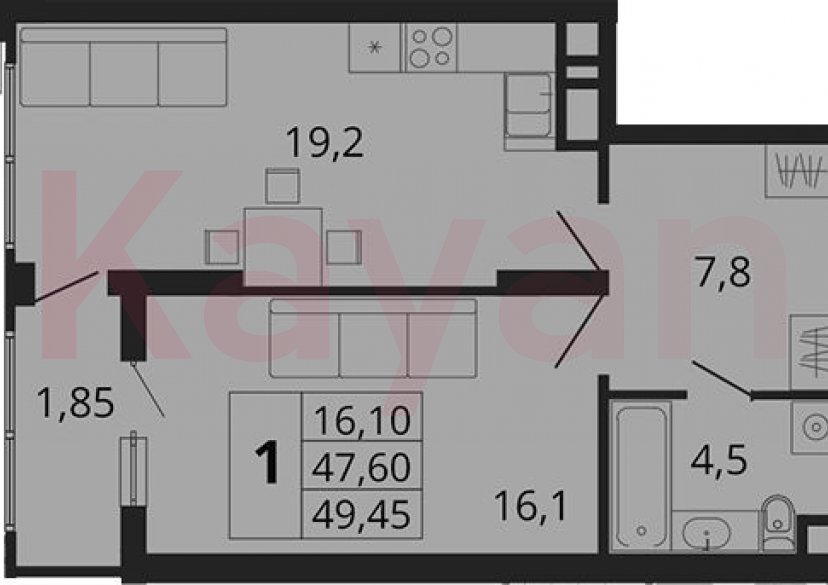 Продажа 1-комн. квартиры, 47.6 кв.м фото 0