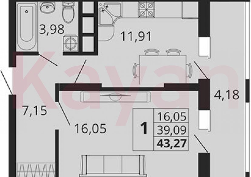 Продажа 1-комн. квартиры, 39.09 кв.м фото 0