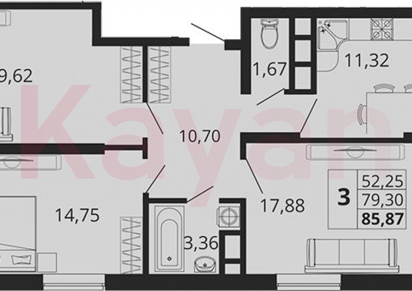 Продажа 3-комн. квартиры, 79.3 кв.м фото 0
