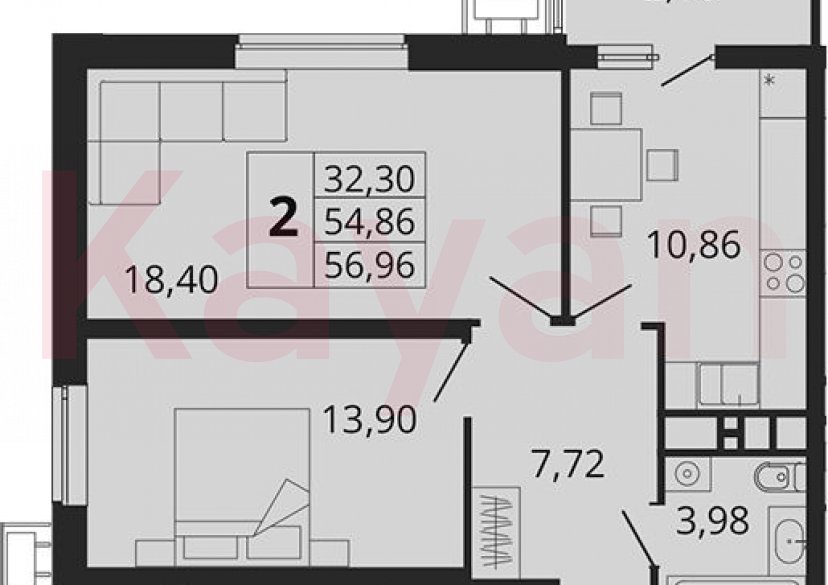 Продажа 2-комн. квартиры, 54.86 кв.м фото 0
