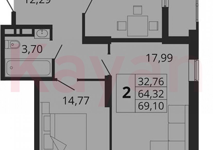 Продажа 2-комн. квартиры, 64.32 кв.м фото 0