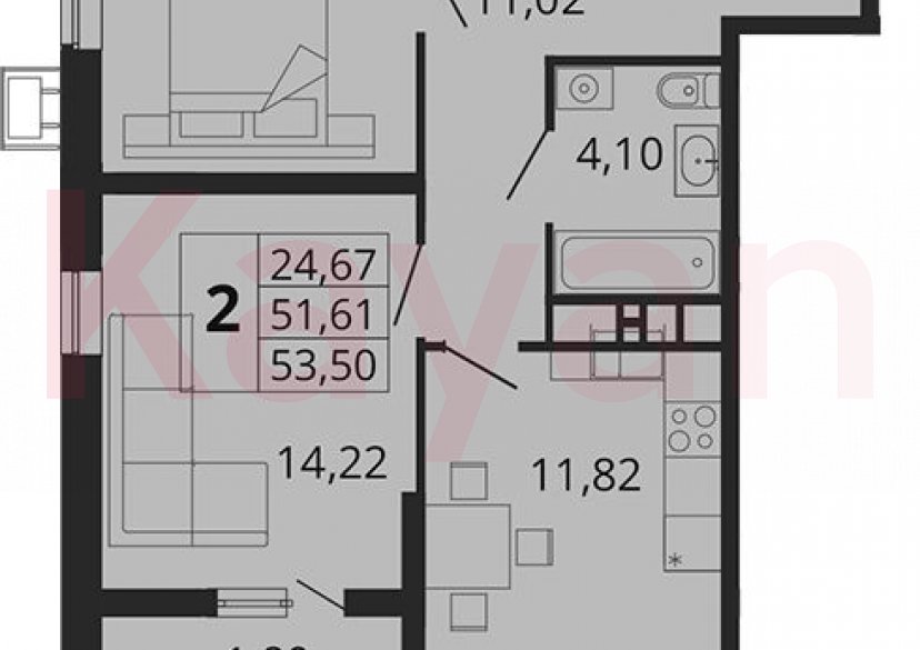 Продажа 2-комн. квартиры, 51.61 кв.м фото 0