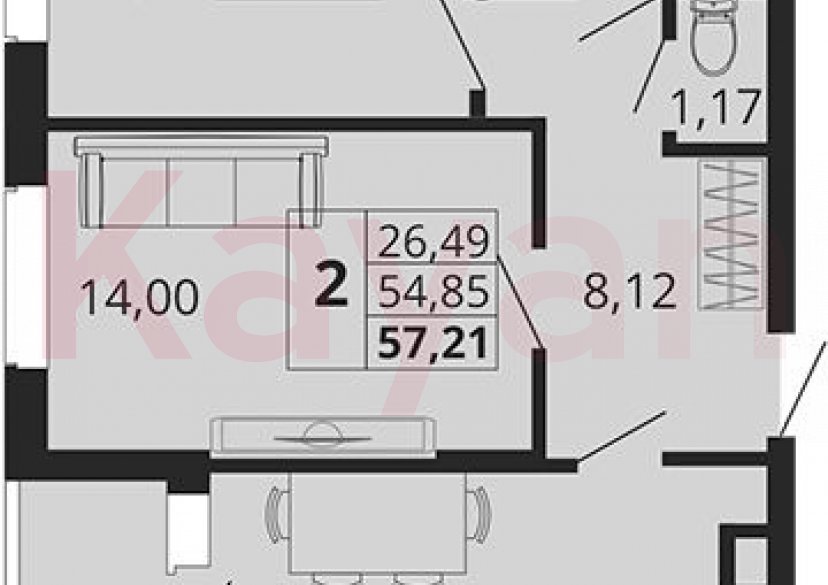 Продажа 2-комн. квартиры, 54.85 кв.м фото 0