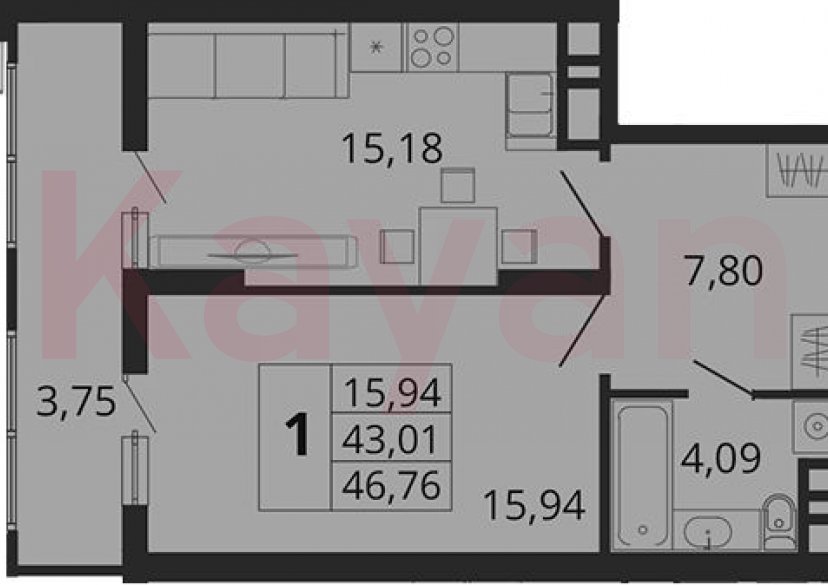 Продажа 1-комн. квартиры, 43.01 кв.м фото 0