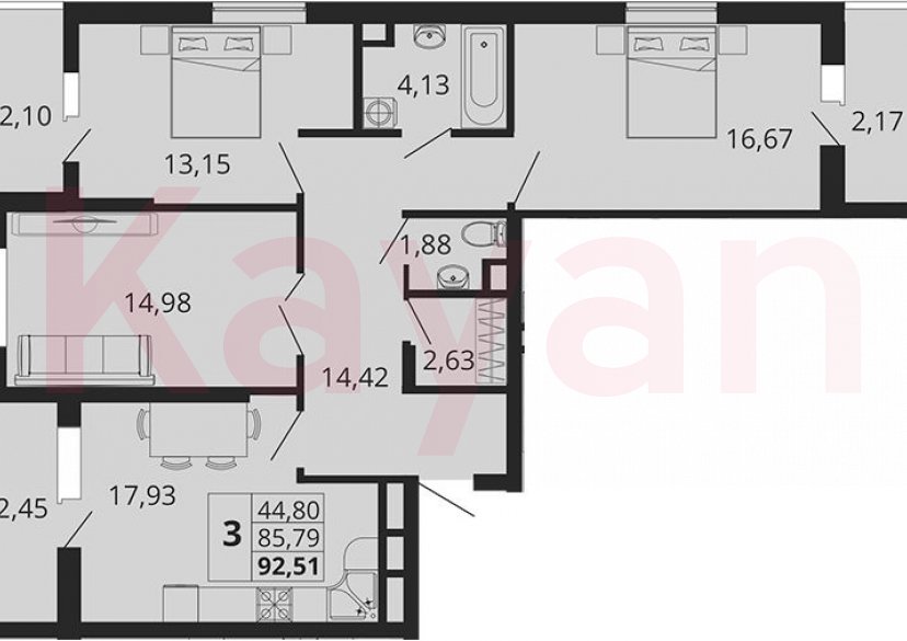 Продажа 3-комн. квартиры, 85.79 кв.м фото 0