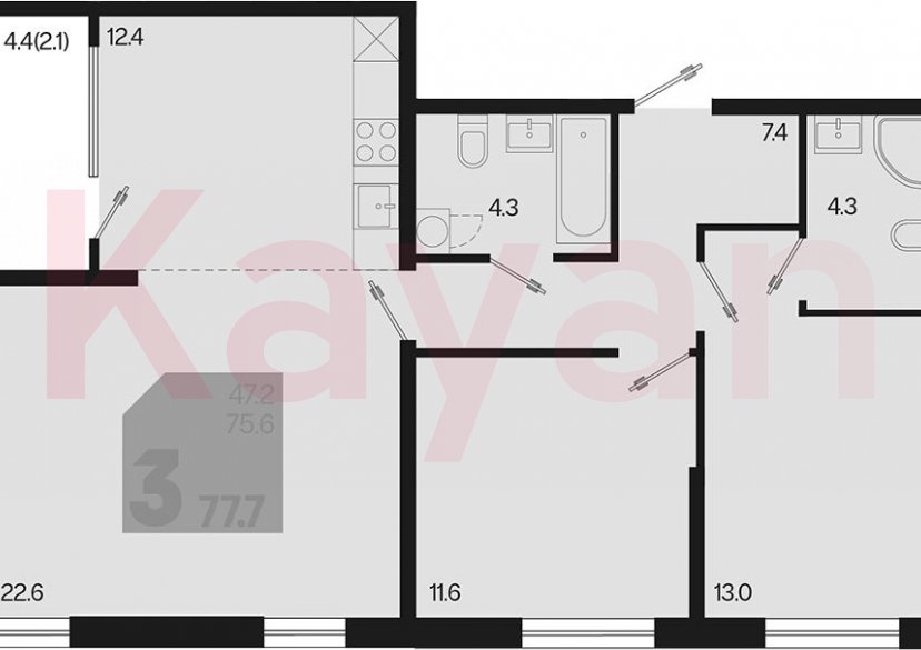 Продажа 3-комн. квартиры, 75.6 кв.м фото 0 Продажа 3-комн. квартиры, 75.6 кв.м фото 0