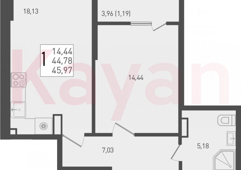 Продажа 1-комн. квартиры, 44.78 кв.м фото 0