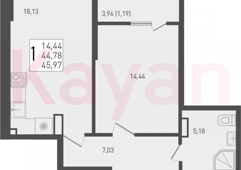Продажа 1-комн. квартиры, 44.78 кв.м фото 0 Продажа 1-комн. квартиры, 44.78 кв.м фото 0