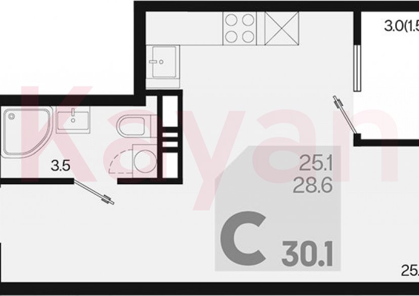 Продажа студии, 28.6 кв.м фото 0