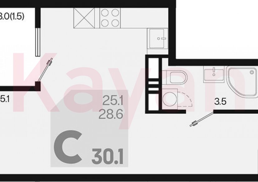Продажа студии, 28.6 кв.м фото 0