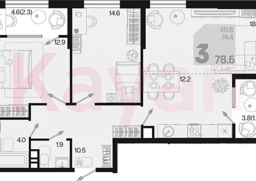 Продажа 3-комн. квартиры, 74.4 кв.м фото 0 Продажа 3-комн. квартиры, 74.4 кв.м фото 0