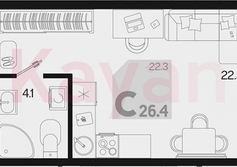 Продажа студии, 26.4 кв.м фото 0