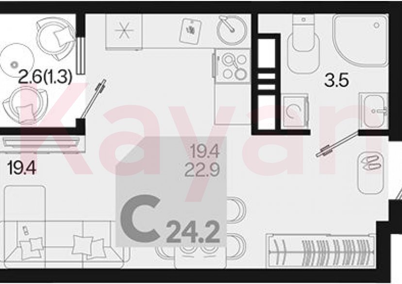 Продажа студии, 22.9 кв.м фото 0 Продажа студии, 22.9 кв.м фото 0