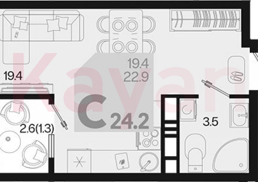 Продажа студии, 22.9 кв.м фото 0
