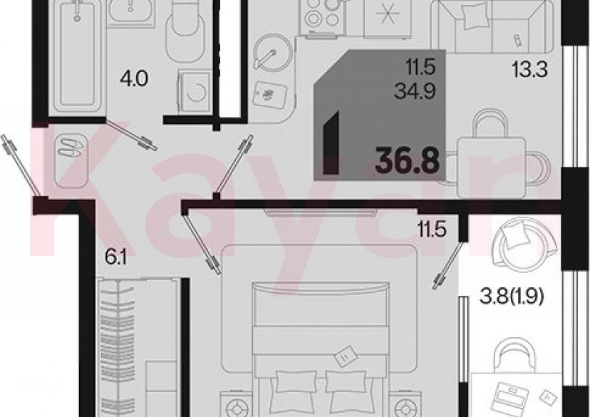 Продажа 1-комн. квартиры, 34.9 кв.м фото 0 Продажа 1-комн. квартиры, 34.9 кв.м фото 0