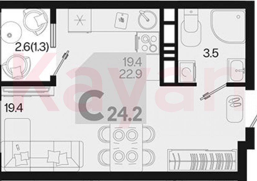 Продажа студии, 22.9 кв.м фото 0