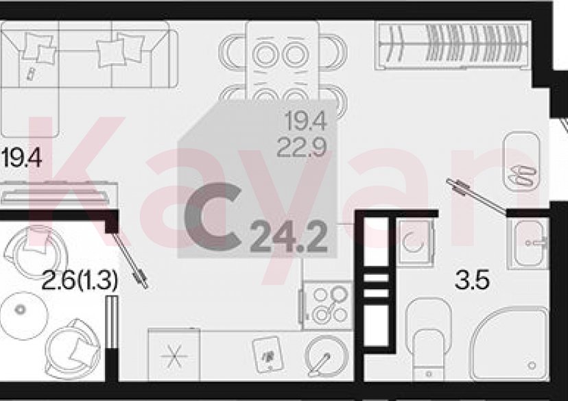 Продажа студии, 22.9 кв.м фото 0 Продажа студии, 22.9 кв.м фото 0